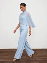 Stand Collar Asymmetrical Cloak Sleeve Mid Rise Wide Leg Jumpsuit