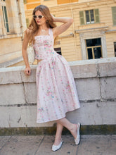 Textured Floral Square Neck Corset Top & Mid Rise Flared Midi Skirt Set
