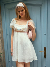 Textured Floral Embroidery Square Neck Puff Sleeve Milkmaid Mini Dress