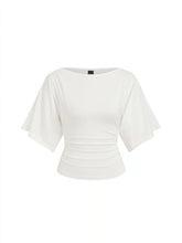 Modal-blend Boat Neck Short Sleeve Cut Out Ruched Top
