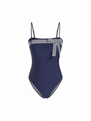 Square Neck Striped Bowknot One Piece Swimsuit