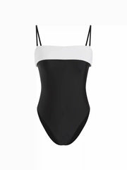 Square Neck Colorblock Tube Top One Piece Swimsuit