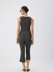 Textured Boat Neck Knotted Ruched Top & Mid Rise Capri Pants Set