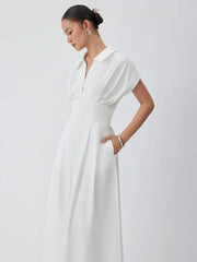 Short Sleeve Draped Pocket Flared Maxi Dress