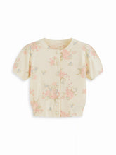 Knit Wool-blend Floral Puff Sleeve Cardigan