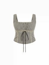 Gingham Square Neck Ruched Corset Tank Top Curve & Plus