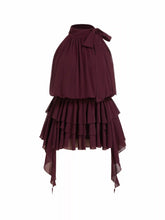 Chiffon Halter Neck Ruffled Ruched Mini Dress Curve & Plus