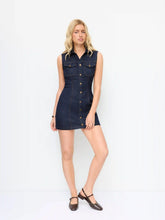 Stretch Denim Washed Metal Detail Shirt Mini Dress