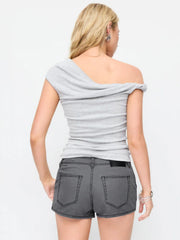 Denim Low Rise Washed Metal Detail Shorts