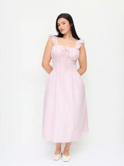 Cotton-blend Striped Square Neck Shirred Ruffled Midi Flared dress Curve & Plus