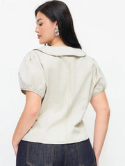 Cotton-blend Peter Pan Collar Puff Sleeve Blouse Curve & Plus