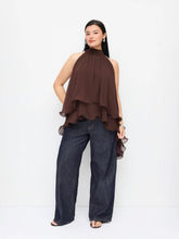 Chiffon Halter Neck Ruffle Hem Blouse Curve & Plus