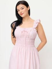 Cotton-blend Striped Square Neck Shirred Ruffled Midi Flared dress Curve & Plus