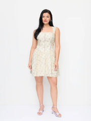 Cotton-blend Floral Square Neck Pleated Shirred A-line Mini Dress Curve & Plus