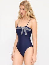 Square Neck Striped Bowknot One Piece Swimsuit