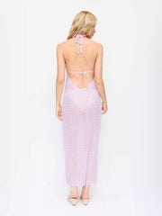 Knit Halter Neckline Flower Detail Backless Hollow Out Cover Up Dress