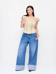 Cotton-blend Textured Halter Neck Ruffled Shirred Blouse Curve & Plus