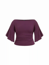 Boat Neck Mid-length Bell Sleeve Ruched Tee Curve & Plus