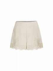 Linen-blend Mid Rise Lace Trim Shorts