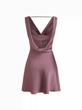 Satin Cowl Neck Backless Metal Detail A-line Mini Dress