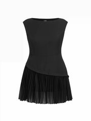 Boat Neck Pleated A-line Mini Dress Curve & Plus