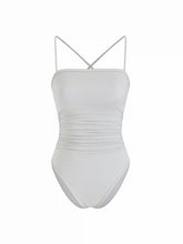 Glitter Square Neck Ruched Criss Cross One Piece Swimsuit