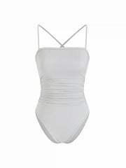 Glitter Square Neck Ruched Criss Cross One Piece Swimsuit