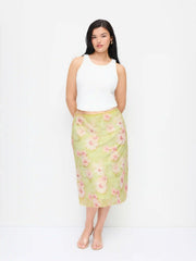 Mesh Floral Embroidery Mid Rise Mermaid Midi Skirt Curve & Plus