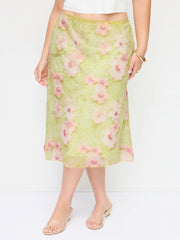 Mesh Floral Embroidery Mid Rise Mermaid Midi Skirt Curve & Plus