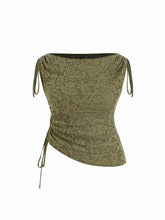 Jacquard Boat Neck Drawstring Ruched Asymmertrical Top Curve & Plus