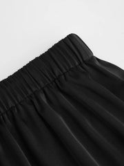 Satin Mid Rise Solid Elastic Waist Floral Lace Shorts Curve & Plus