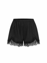 Satin Mid Rise Solid Elastic Waist Floral Lace Shorts Curve & Plus