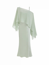 Satin Off-shoulder Cloak Sleeve Wrap Mermaid Maxi Dress
