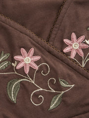 Cotton-blend V-Neck Floral Embroidery Ruched Puff Sleeve Top Curve & Plus