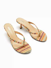 WOVEN FLIP-FLOP KITTEN HEELED SANDALS