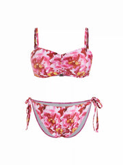 Sweetheart Floral Tie Side Bikini Set with Cover Up Skirt Curve & Plus