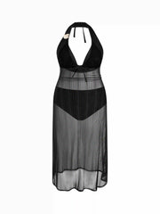 Halter Neckline Triangle Bikini Set with Cover Up Dress Curve & Plus
