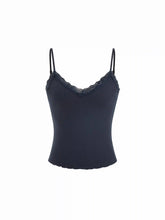 Textured V-neck Lace Trim Cami Top