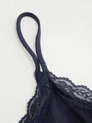 Textured V-neck Lace Trim Cami Top