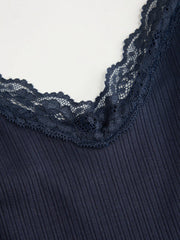 Textured V-neck Lace Trim Cami Top