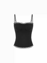 Sweetheart Neck Lace Trim Slim Corset Cami Top