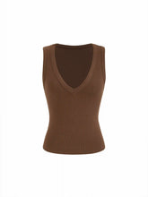 Cotton-blend Ribbed V-neck High Stretch Tank Top