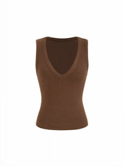 Cotton-blend Ribbed V-neck High Stretch Tank Top