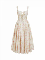 Floral Sculptural Sweetheart Neck Lace Trim Bowknot A-line Maxi Dress