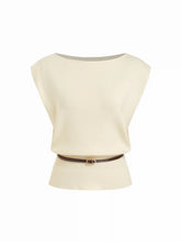 Knit Boat Neck Vest With Belt