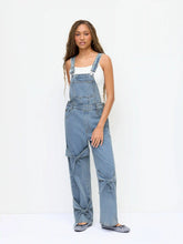 Petite Washed Denim Bowknot Buckle Up Wide Leg Overall