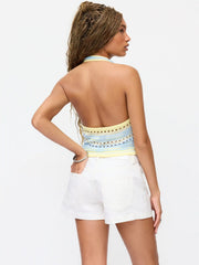 Denim Mid Rise Metal Detail Pocket Shorts
