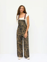 Petite Denim Leopard Graphic High Rise Oversized Wide Leg Overalls