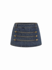 Denim Low Rise Washed Metal Detail A-line Micro Mini Skort