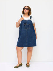Denim Metal Detail Pinafore Mini Dress Curve & Plus